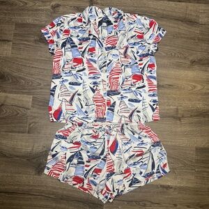 Lauren Ralph Lauren Nautical Print Pajama Shirt and Shorts Set